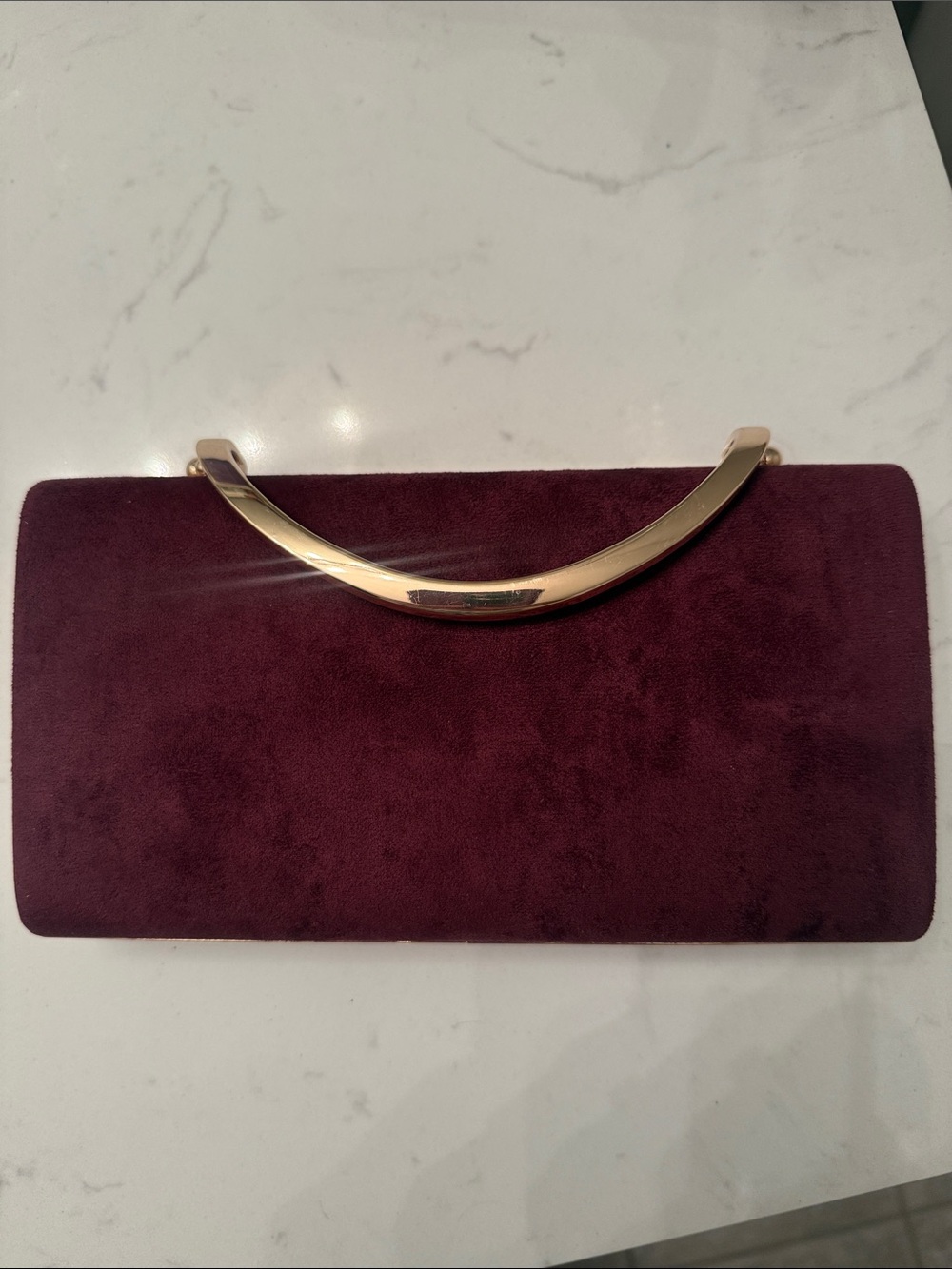 Sondra Roberts Burgundy Suede Clutch with Gold Handle
